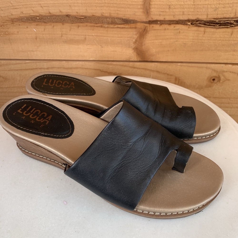 Lucca Lane Leather Wrap Sandals 8m Wynona Toe Loop Boho Hippie Grunge Slides
